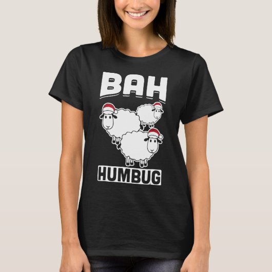 T-shirt Bah Humbug Sheep Santa Hat Anti Xmas Hate Scrooge (Devant)