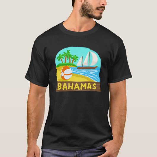 T-shirt Bahamas Palm Tree Sun Beach Lagoon Island (Devant)
