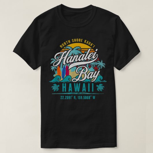 T-shirt Baie Hanalei Côte Nord Kauai Hawaii Rétro Soleil S (Design devant)