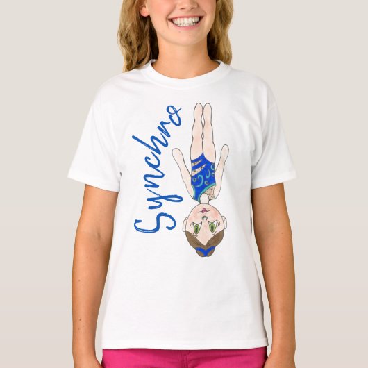 T-shirt Baignade synchronisée Bleue Synchro nageuse fille (Devant)