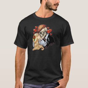 T-shirt Baiser de crâne avec des coeurs et des roses par