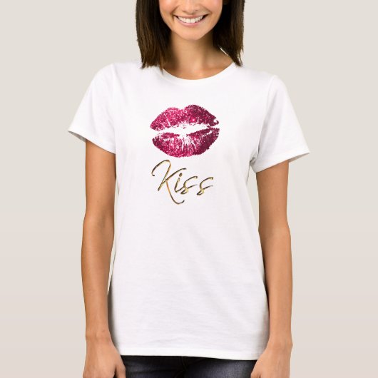 T-shirt Baiser - lèvres de parties scintillantes de roses (Devant)