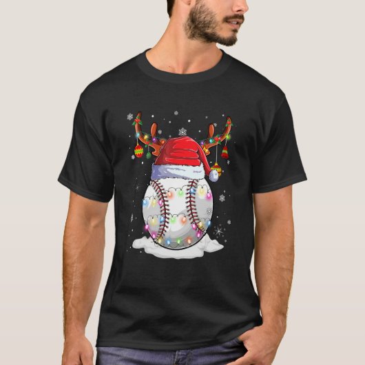 T-shirt Bal de baseball de Noël Lumières de Rindeer de San (Devant)