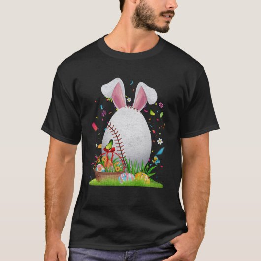 T-shirt Bal De Baseball Oeufs Bunny Oreilles Joyeux Pâques (Devant)