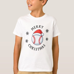 T-shirt Bal de baseball Red Santa Hat Feu de neige Noël