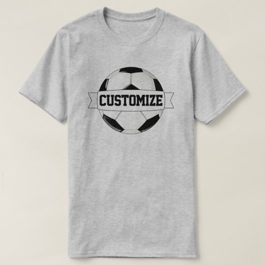 T-shirt Bal de soccer noir et blanc masculin Nom de l’équi (Design devant)