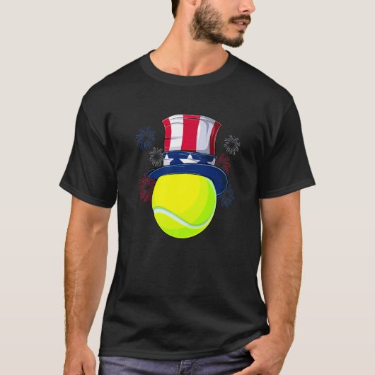 T-shirt Bal De Tennis Et Oncle Sam Casquette Drapeau Améri (Devant)