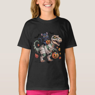T-shirt Balade en T-Rex Chat Noir & Momie pour Halloween