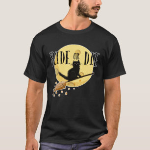 T-shirt Balai De Sorcière Chat Noir Ride Or Die Pleine Lun