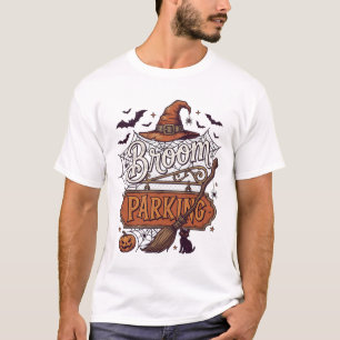 T-shirt Balai Parking Halloween Sorcière Chapeau Manche No