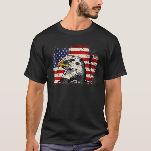 T-shirt Bald Eagle 4th of July  USA American Flag Country (Devant)