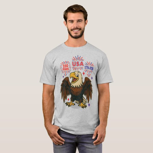 T-shirt Bald Eagle avec Fireworks - USA 250 ans 1776-2026 (Devant entier)