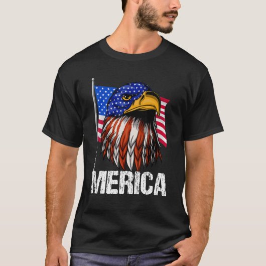 T-shirt Bald Eagle Head & Face American Usa Drapeau 4th Ju (Devant)