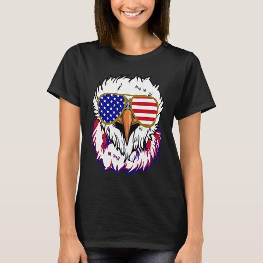 T-shirt Bald Eagle with Mullet 4th of July American Flag (Devant)