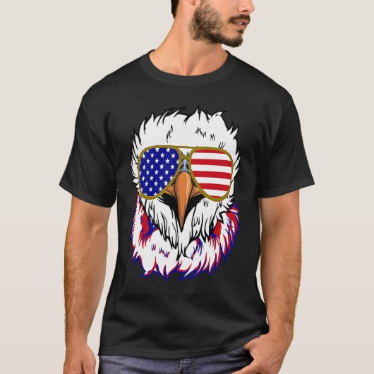 T-shirt Bald Eagle with Mullet 4th of July American Flag (Devant)