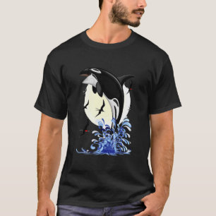 T-shirt Baleine tueuse Orques Océan Animal Diver Vagues Or
