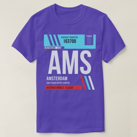 T-shirt Balise 2 de bagage du code de l'aéroport AMS d'Ams (Design devant)