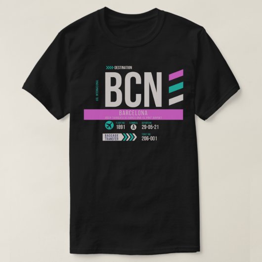 T-shirt Balise de bagage Code aéroport BCN de Barcelone (Design devant)