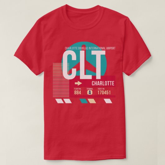 T-shirt Balise de bagage du code de l'aéroport CLT Charlot (Design devant)