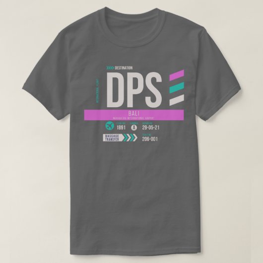 T-shirt Balise de bagages Bali DPS Airport Code 1 (Design devant)
