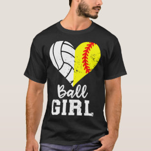 T-shirt Ball Girl Heart Funny Softball Volleyball Girl