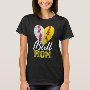 T-shirt Ball Maman Coeur Softball Baseball Fête des mères