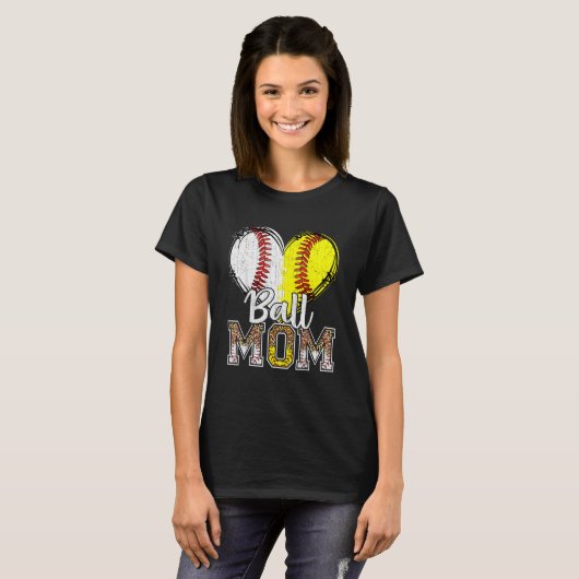 T-shirt Ball Maman Heart Baseball Softball Mama Femmes Mèr (Devant entier)