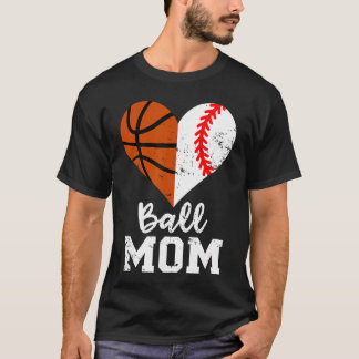 T-shirt Ball Mom Heart Funny Baseball Basketball Mom famil