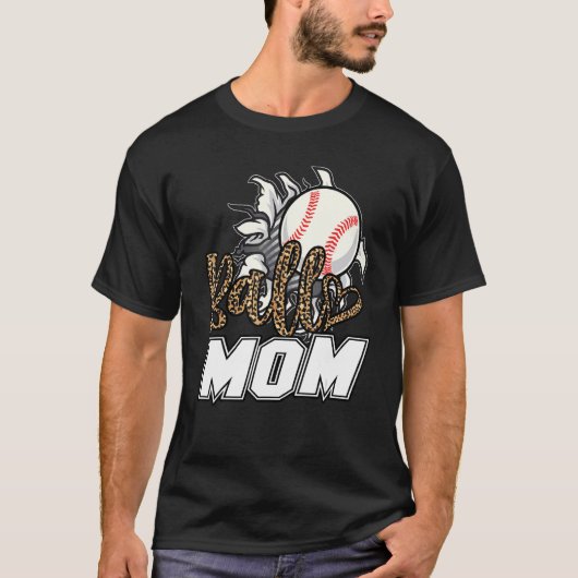 T-shirt Ball Mom Leopard Baseball Softball Mama Women Moth (Devant)