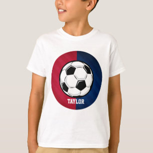 T-shirt Balle de football ; rouge, blanc et bleu