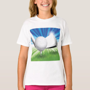 T-shirt Balle de golf sur tee avec club driver