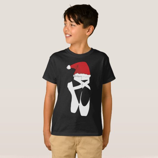 T-shirt Ballet Pointe Chaussure Noël Santa Hat (Devant entier)