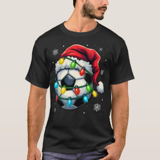 T-shirt Ballon de Football de Noël Chapeau de Santa Lumièr