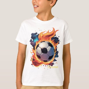 T-shirt Ballon de football volant avec flammes.