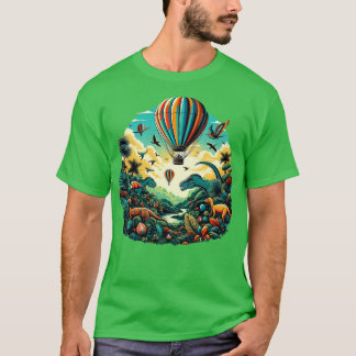 T-shirt ballon volant au-dessus d'une forêt vibrante avec