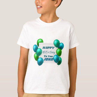 T-shirt Ballons Bleus et Verts 4ème Anniversaire Nom Perso