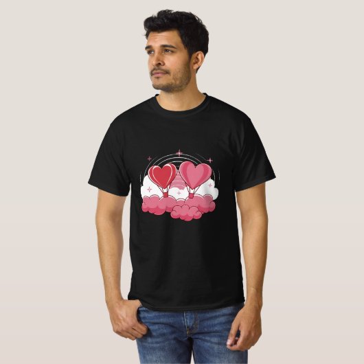 T-shirt Ballons cardiaques dans les nuages - Romantique Sa (Devant entier)