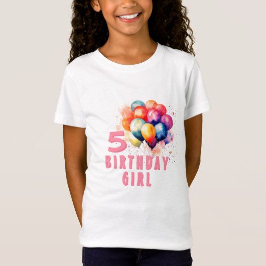 T-Shirt Ballons colorés Aquarelle Fille d'anniversaire (Devant)