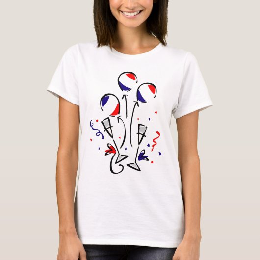 T-shirt Ballons et champagne blancs et bleus rouges (Devant)