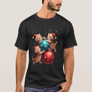 T-shirt Balls de Noël Kitten Drôle Amoureux des chats Xmas