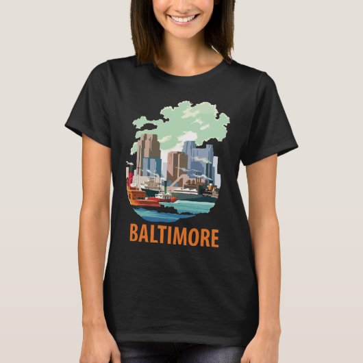 T-shirt Baltimore Harbor Skyline Blue Voyage (Devant)