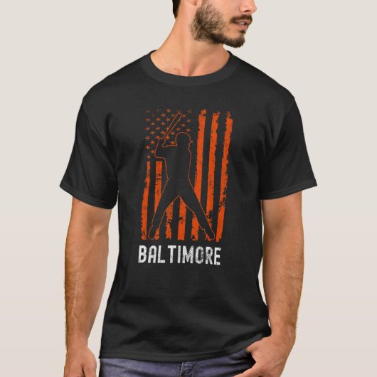 T-shirt Baltimore Maryland American Flag Baseball Weathere (Devant)