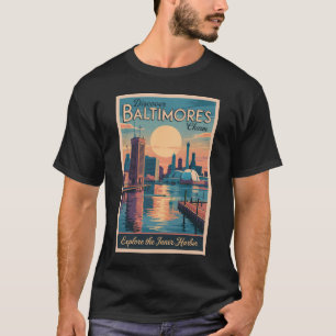 T-shirt Baltimore Maryland Skyline Voyage Art Rétro