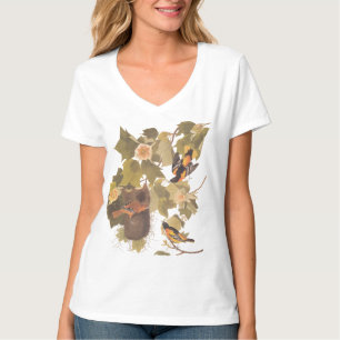 T-shirt Baltimore Oriole Audubon Bird Family avec nid