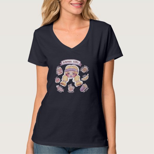 T-shirt Banana Girl with Milk Donut Ice Cream Smoothie Col (Devant)