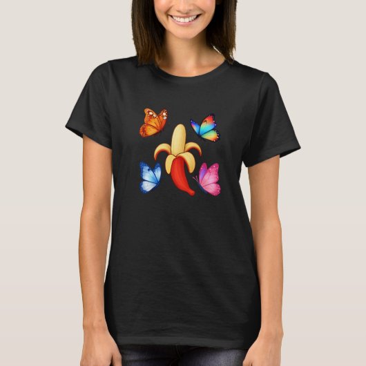 T-shirt Banana with Colorful Butterflies (Devant)