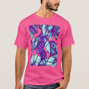 T-shirt Banane Feuille tropicale et Monstera bleu rouge Or