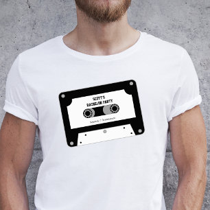 T-shirt Bande de cassette rétro Noir et Blanc Bachelor Par