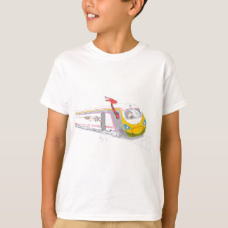 T-shirt bande dessinée de train à grande vitesse et girafe
