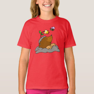 T-shirt bande dessinée mignonne de taupe avec une abeille